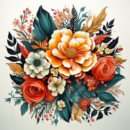 Vintage floral bouquet with roses and leaves. Vector illustration.の素材