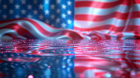 A captivating image of the American flag reflected in water, blending patriotism with artistic flair. The stars and stripes create a mesmerizing visual effect.の素材