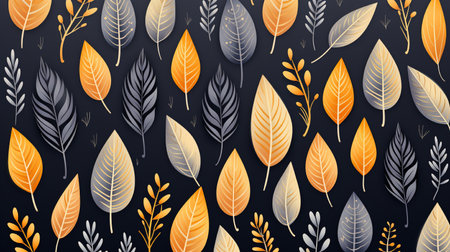 Seamless pattern with leaves on dark background. Vector illustration.の素材