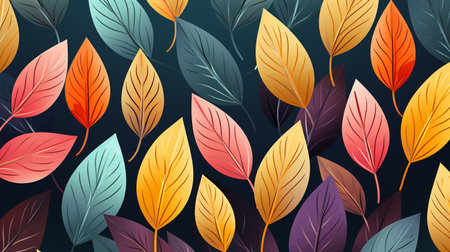 Seamless pattern with colorful autumn leaves on dark background. Vector illustration.の素材