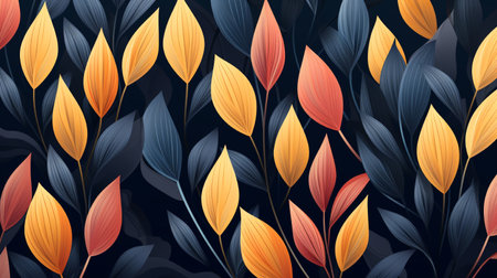 Seamless pattern with stylized leaves on dark background. Vector illustration.の素材
