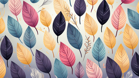 Seamless pattern with colorful leaves on a light background. Vector illustration.の素材