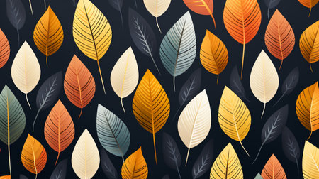 Seamless pattern with autumn leaves on dark background. Vector illustration.の素材