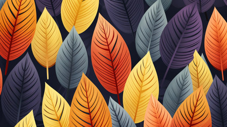 Colorful leaves seamless pattern on dark background vector illustration graphic design.の素材