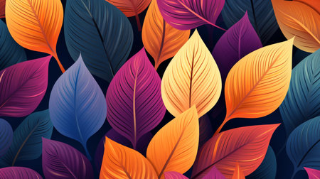 Seamless pattern with colorful leaves on dark background. Vector illustration.の素材