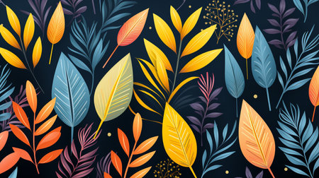 Seamless pattern with tropical leaves on dark background. Vector illustration.の素材
