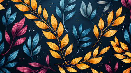 Seamless pattern with leaves and branches on dark blue background.の素材