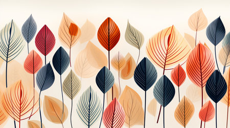 Seamless pattern with autumn leaves. Hand drawn vector illustration.の素材