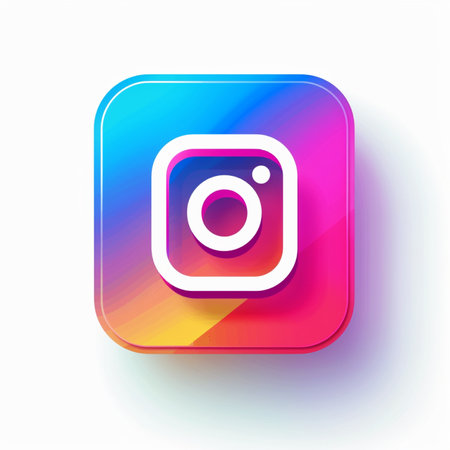 The Instagram logo, a square with a vibrant gradient background and a white camera outline, isolated on white.の素材