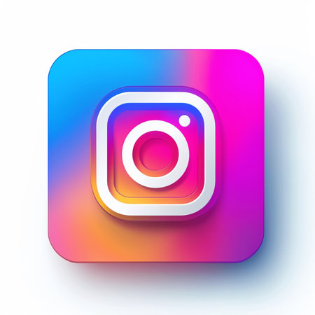 Clean Instagram logo icon on a colorful gradient background, featuring a subtle 3D effect. Perfect for social media and digital design.の素材