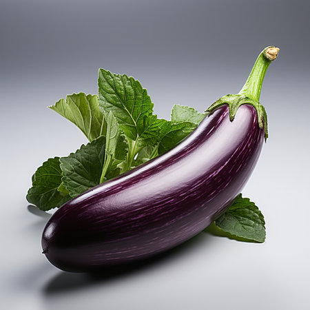 Eggplant with mint leaves on a gray background. Healthy foodの素材