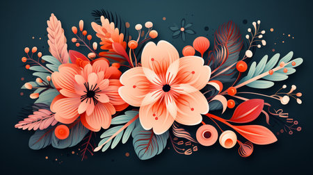 Vector floral background with flowers, leaves and berries in retro style.の素材