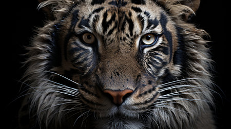 Portrait of a tiger. Close-up. Black background.の素材