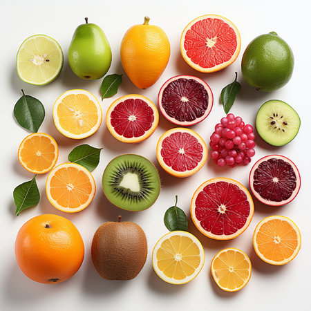 Variety of citrus fruit including lemons, lines, grapefruits and oranges.の素材