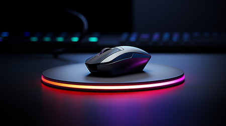 Computer mouse on a dark background. 3d rendering. Computer digital drawing.の素材