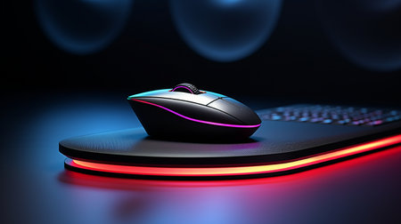 Computer mouse with red glow on a black background. 3d renderingの素材