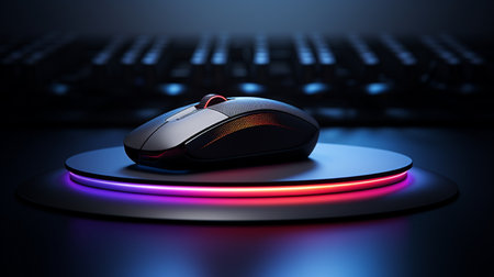 Computer mouse on a dark background. 3d rendering. Computer generated image.の素材