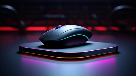 Computer mouse on the podium. 3D rendering. Computer digital drawing.の素材