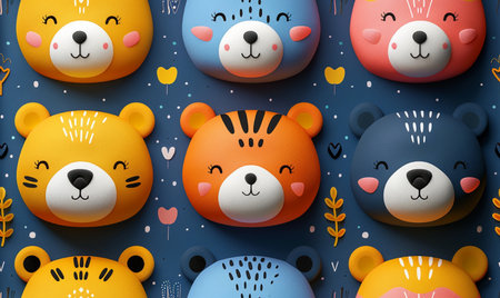 Cute animal faces are looking forward with happy smiles.の素材