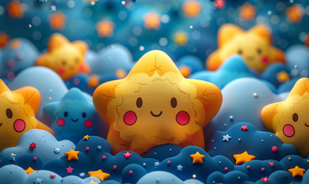 3d render of cute yellow star in the blue sky with starsの素材