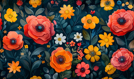 Seamless floral pattern with poppies and daisiesの素材