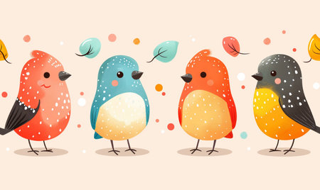 Seamless pattern with cute birds. Vector illustration in cartoon style.の素材
