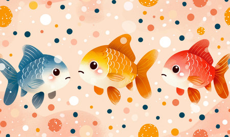 Seamless pattern with cute fishes. Vector illustration in cartoon style.の素材