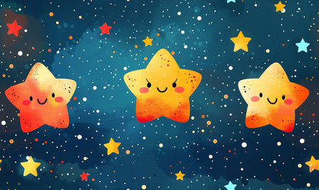Cute watercolor stars on starry sky background. Vector illustration.の素材