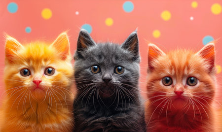 Funny kittens on a colorful background. Kittens close-up.の素材