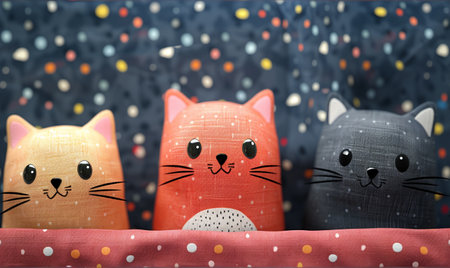 Cute cat figurines on bokeh background, 3d renderingの素材