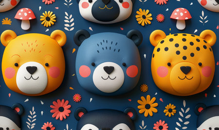 Seamless pattern with cute cartoon panda bears. 3d illustrationの素材