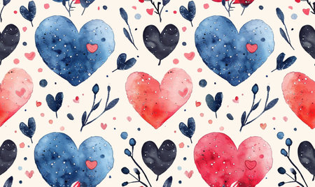 Seamless pattern with watercolor hearts. Valentines day background.の素材