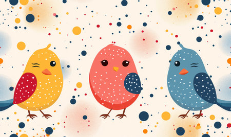 Cute birds on a white background with dots. Vector illustration.の素材