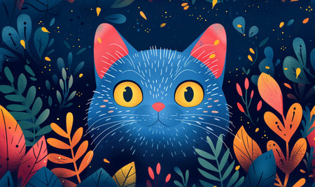 Funny cat in the forest. Vector illustration for your design.の素材