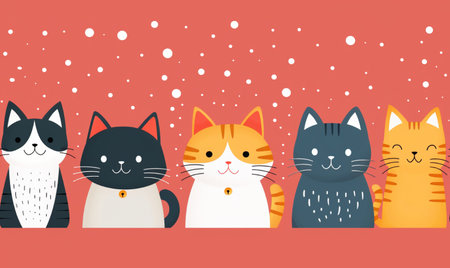 Cats in the snow. Cute cartoon characters. Vector illustration.の素材