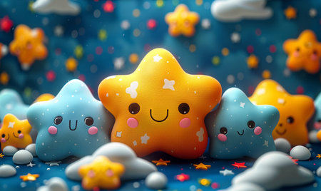 Cute star and cloud background. 3D illustration. 3D rendering.の素材