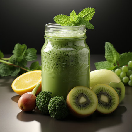 Healthy green smoothie with kiwi, banana, apple and mintの素材
