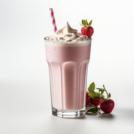 strawberry milkshake in a glass on a white backgroundの素材