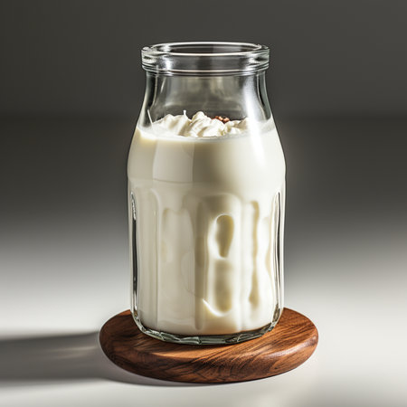 Milk in a glass jar on a gray background. 3d renderingの素材