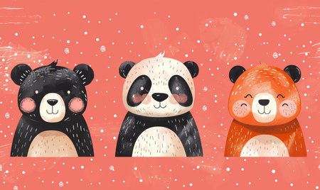 Cute cartoon panda and panda bears. Vector illustration.の素材