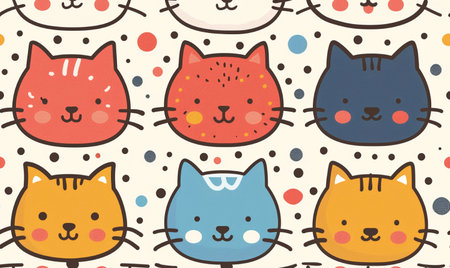 Seamless pattern with cute cats. Hand drawn vector illustration.の素材