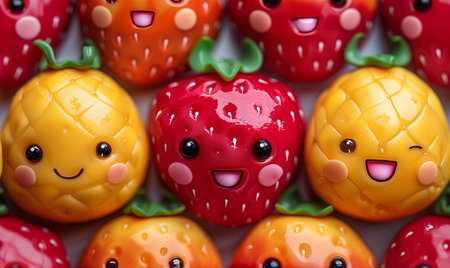 Strawberries in the form of a smiley face. Close-up.の素材