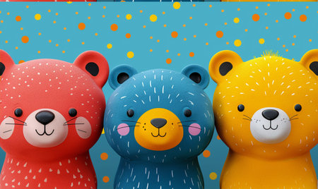 cute bear family isolated on blue background. 3d illustration.の素材