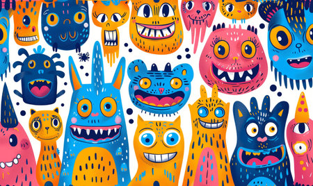 Seamless pattern with funny monsters. Vector illustration for kids.の素材