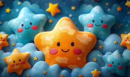 Cute cartoon star in the starry sky. 3d renderingの素材
