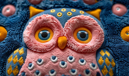 Close up of a colorful owl as a decoration for a child's roomの素材