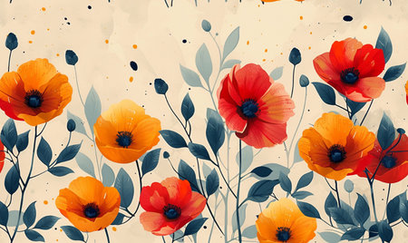 Seamless floral pattern with poppies. Vector illustration.の素材