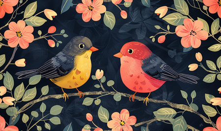 Seamless floral pattern with poppies on dark blue backgroundの素材