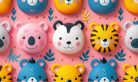 Cute cartoon forest animals set. Vector illustration in flat style.の素材