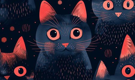 Seamless pattern with cute black cats, watercolor illustration.の素材